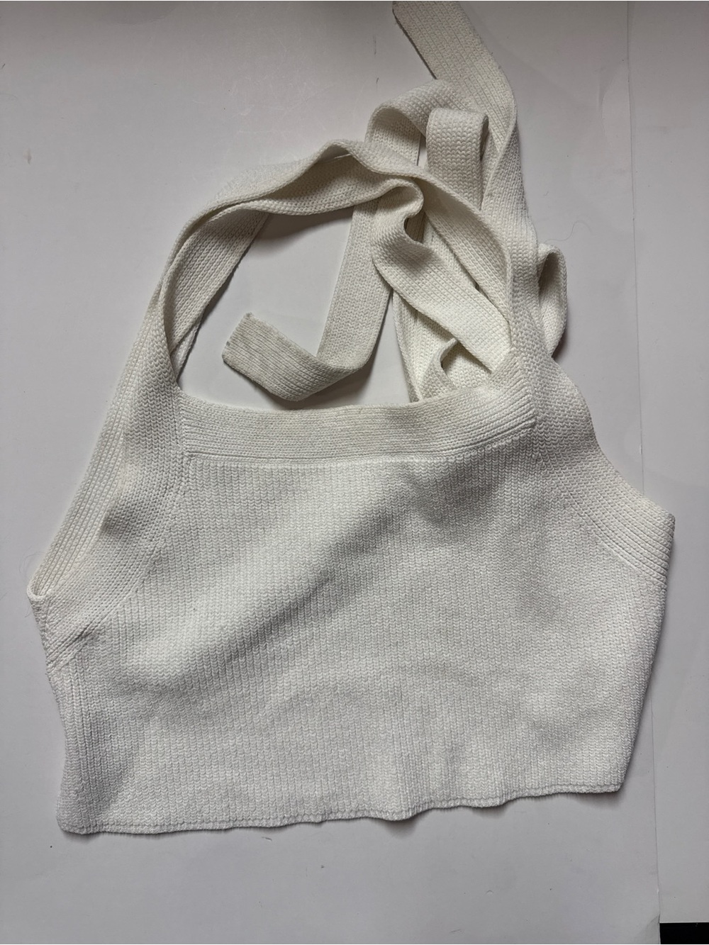 Wilfred Aritzia White Ribbed Knit Tie-Back Crop Top
